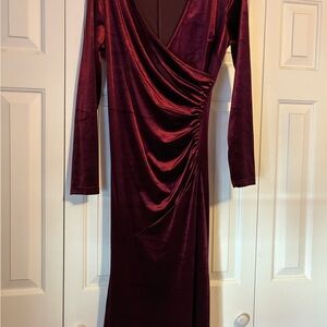 Chic Long Sleeve Burgundy Midi Dress